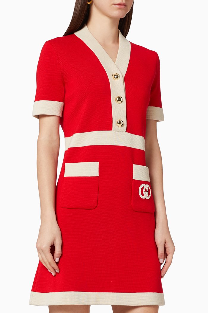 

Interlocking G Wool Dress, Red