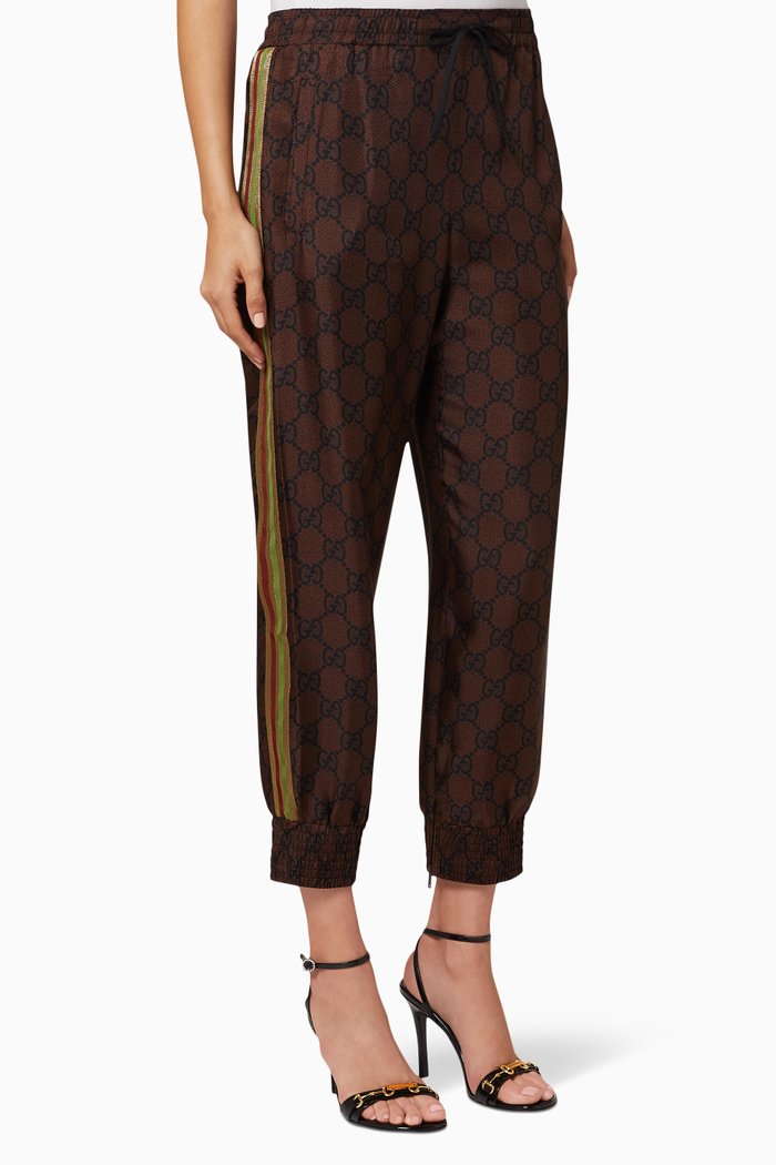 

GG Supreme Print Silk Pants, Brown