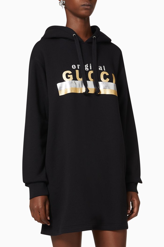 "Original Gucci" Print Hooded Dress, Black