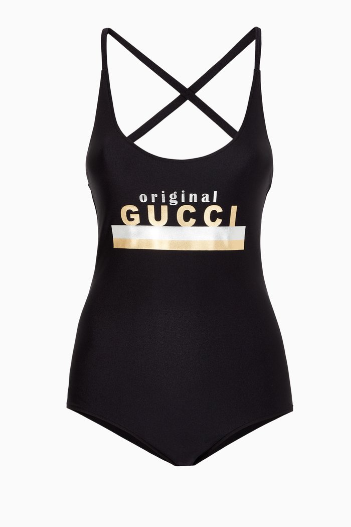 

"Original Gucci" Print Swimsuit, Black