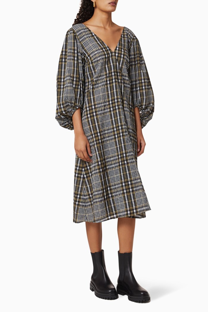 

Seersucker Check Dress, Green