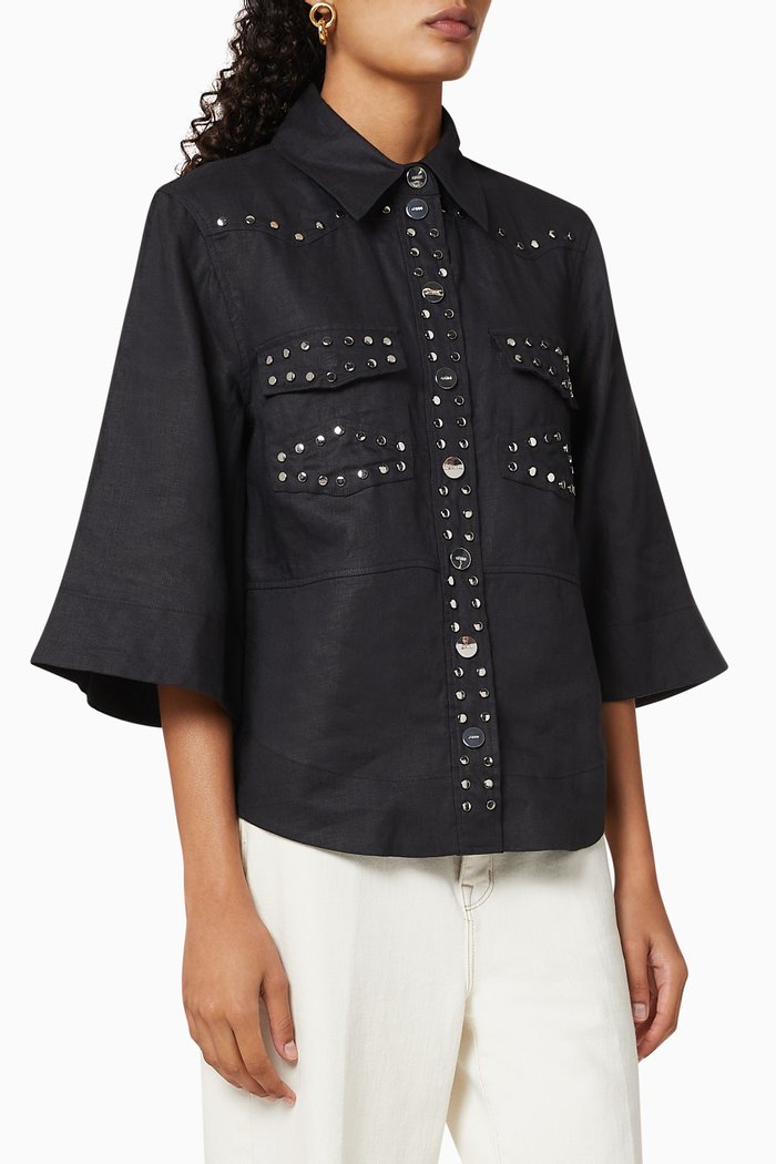

Studded Linen Shirt, Black