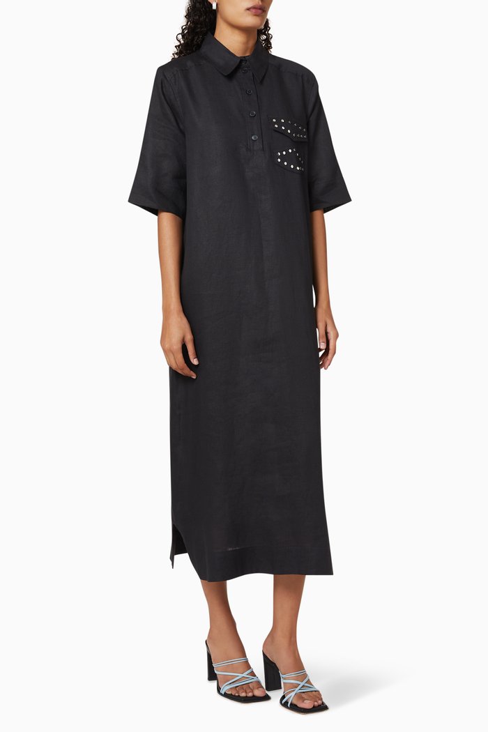

Studded Linen Shirt Dress, Black