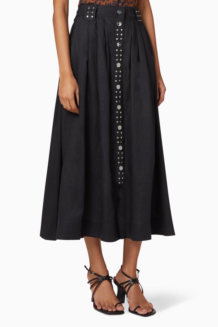 

Studded Linen Skirt, Black