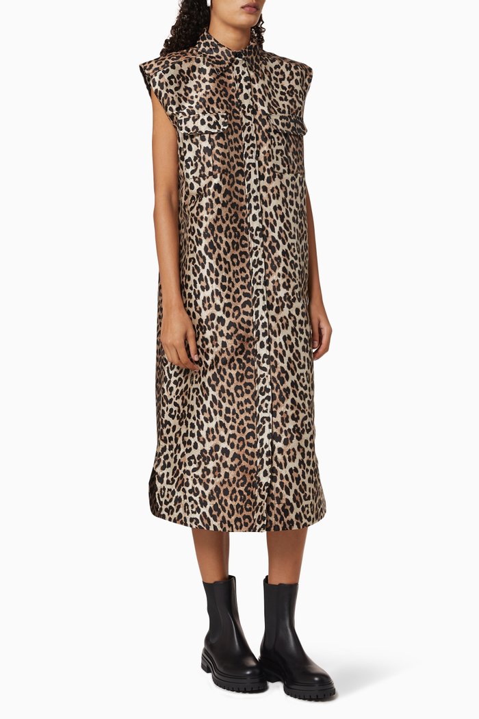 

Leopard Print Jacquard Shirt Dress, Brown