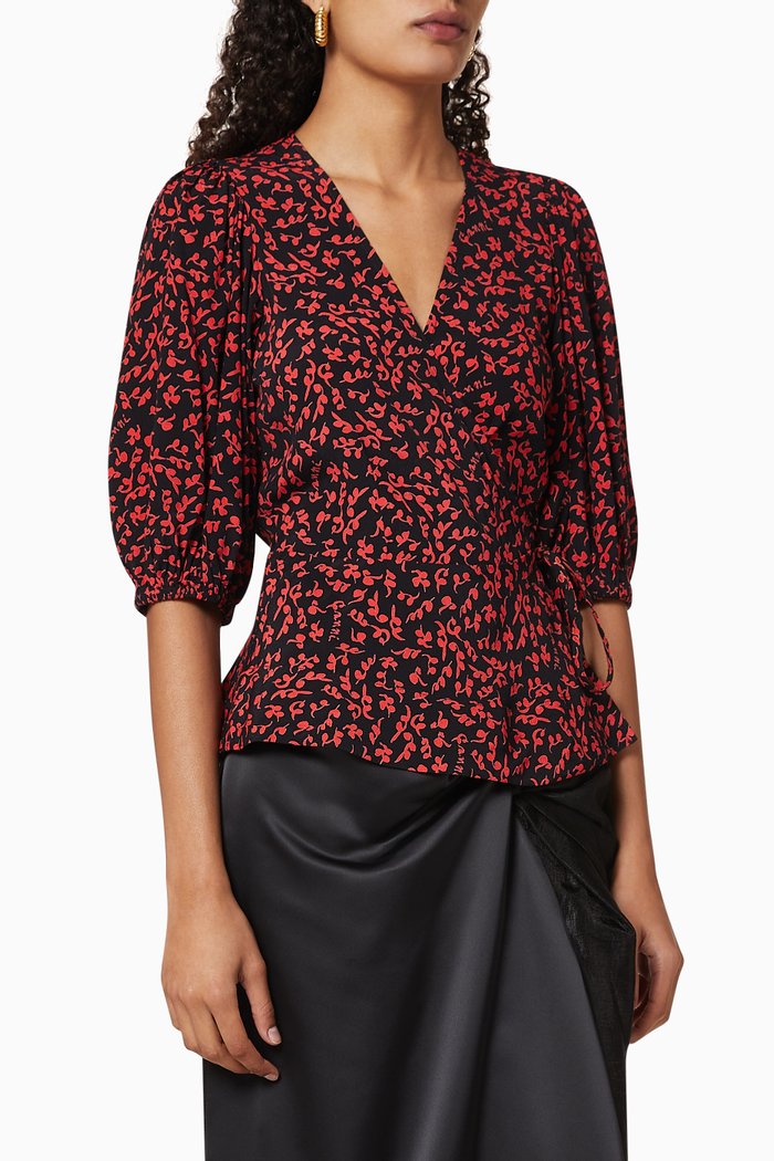 

Printed Crepe Wrap Blouse, Red