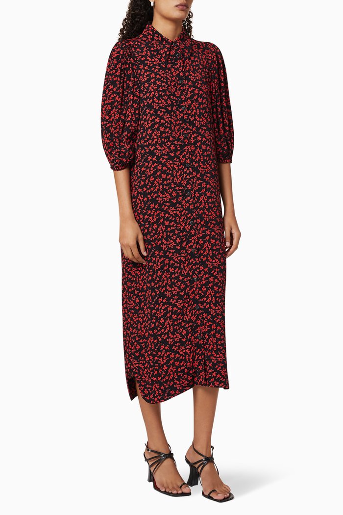 Printed Crepe Shirt Dress, Red
