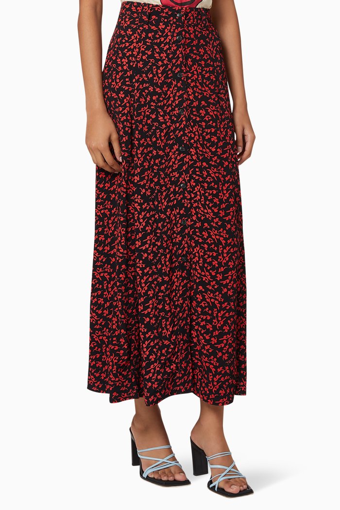 

Printed Crepe Skirt, Red