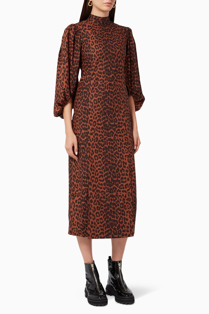 

Printed Cotton Poplin Dress, Brown