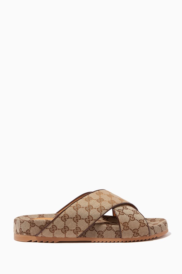 

GG Slide Sandals in Canvas, Brown