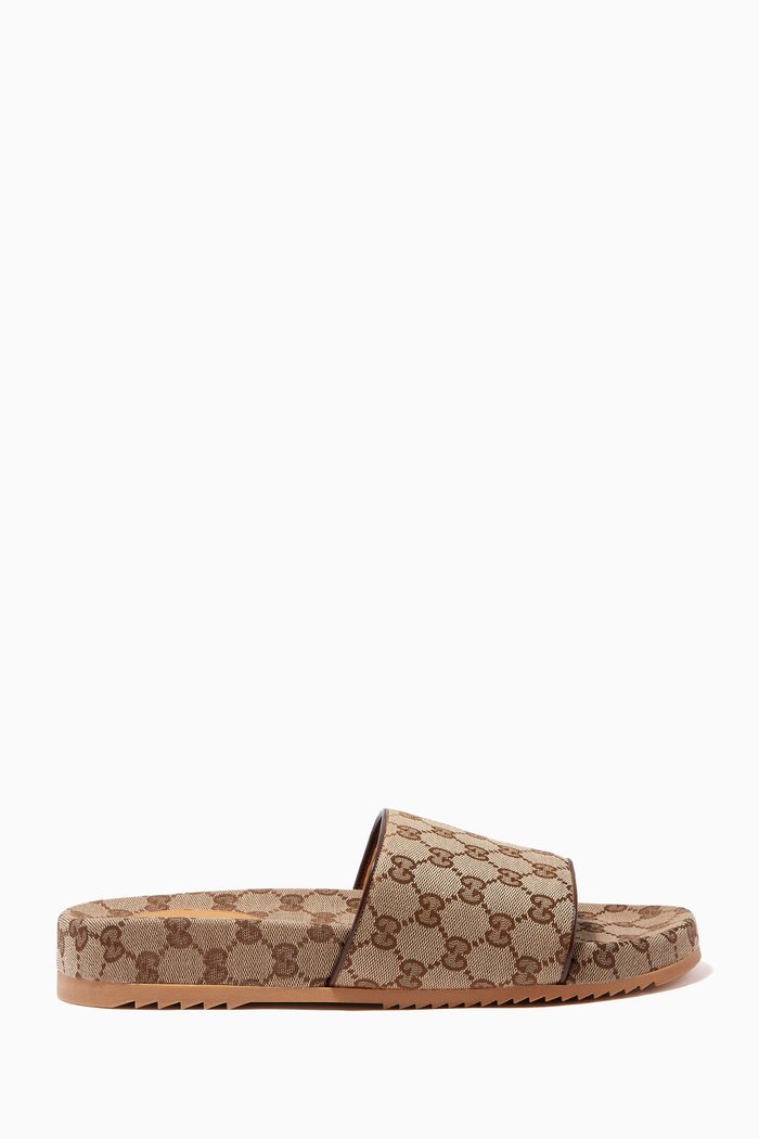 

GG Slide Sandals in Canvas, Brown
