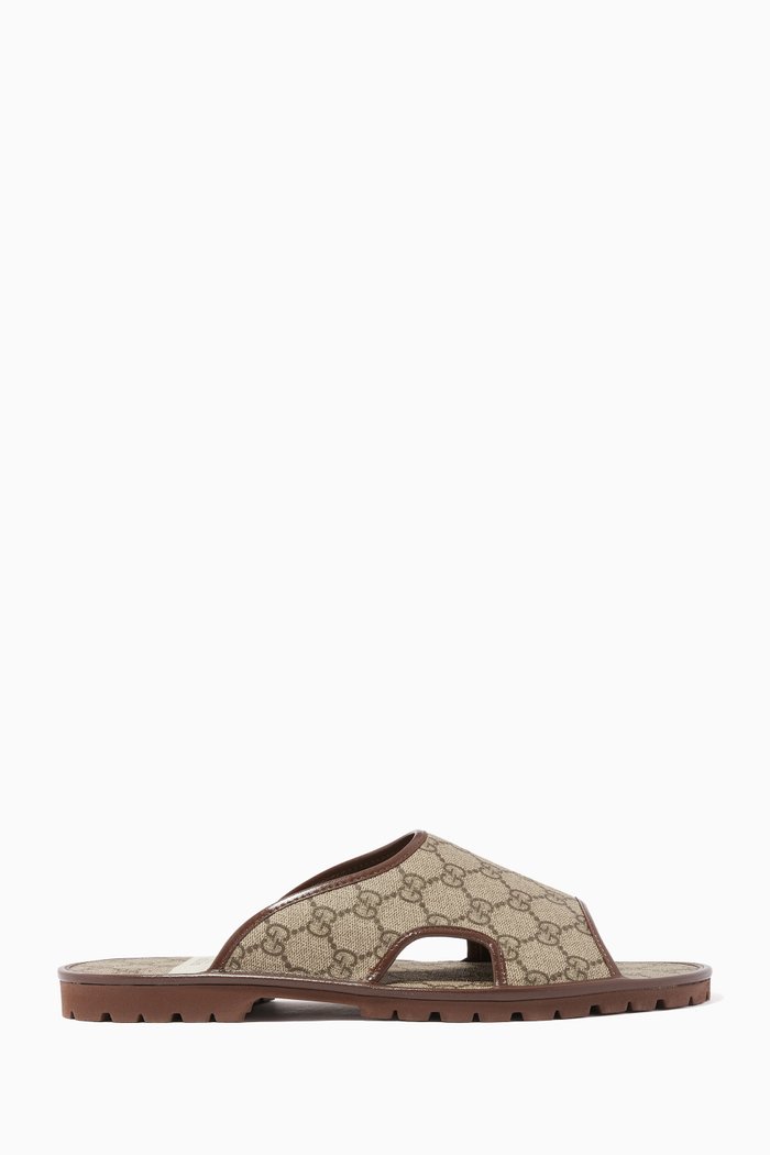 

GG Supreme Slide Sandals in Canvas, Brown