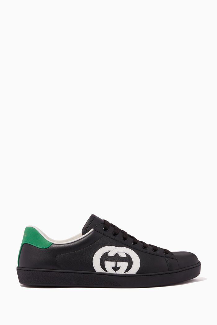 

Ace Interlocking G Sneakers in Leather, Black