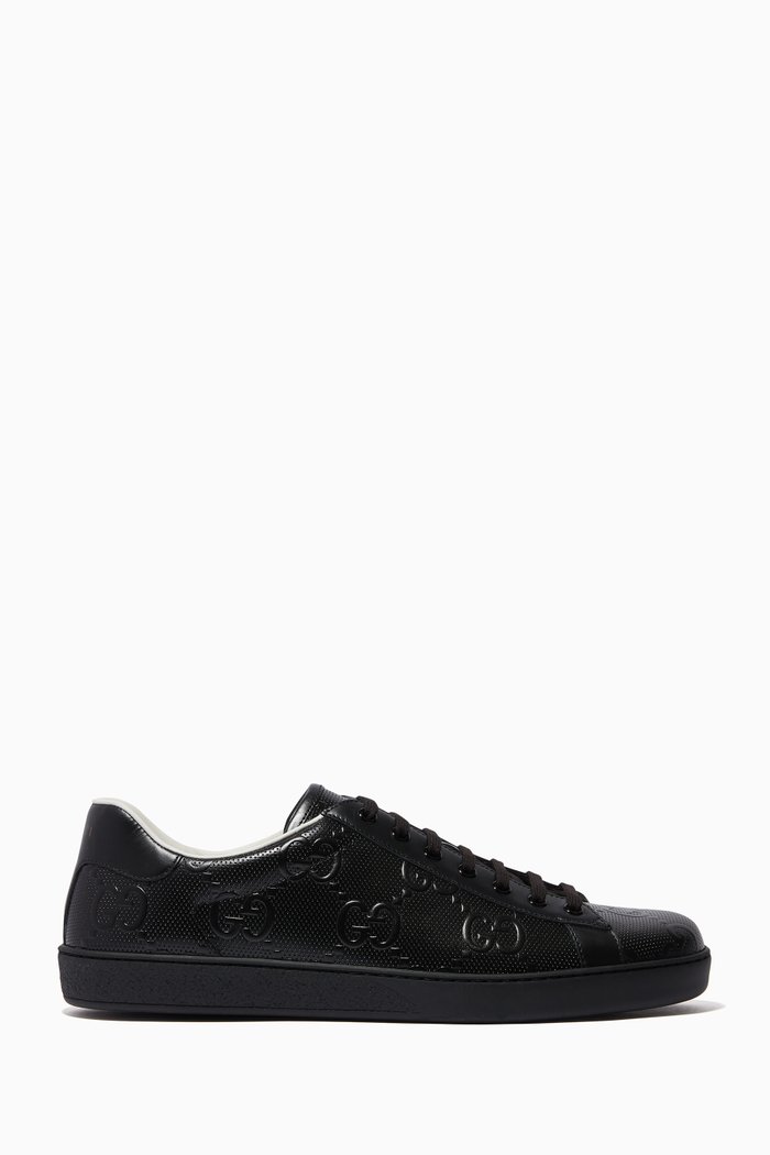 

Ace GG Sneakers in Embossed Leather, Black