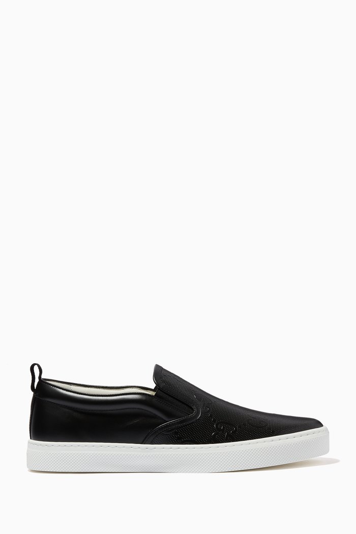 

GG Embossed Slip-On Sneakers in Leather, Black