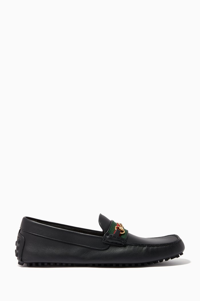 Horsebit Web Driving Shoes in Leather, Black