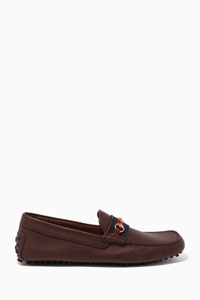 

Horsebit Web Driving Shoes in Leather, Brown