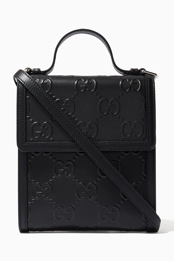 

GG Embossed Messenger Bag, Black
