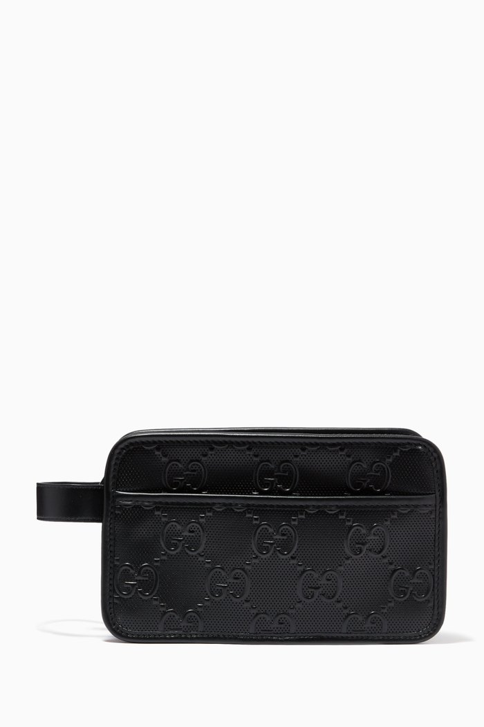 

GG Cosmetic Case in Embossed Leather, Black