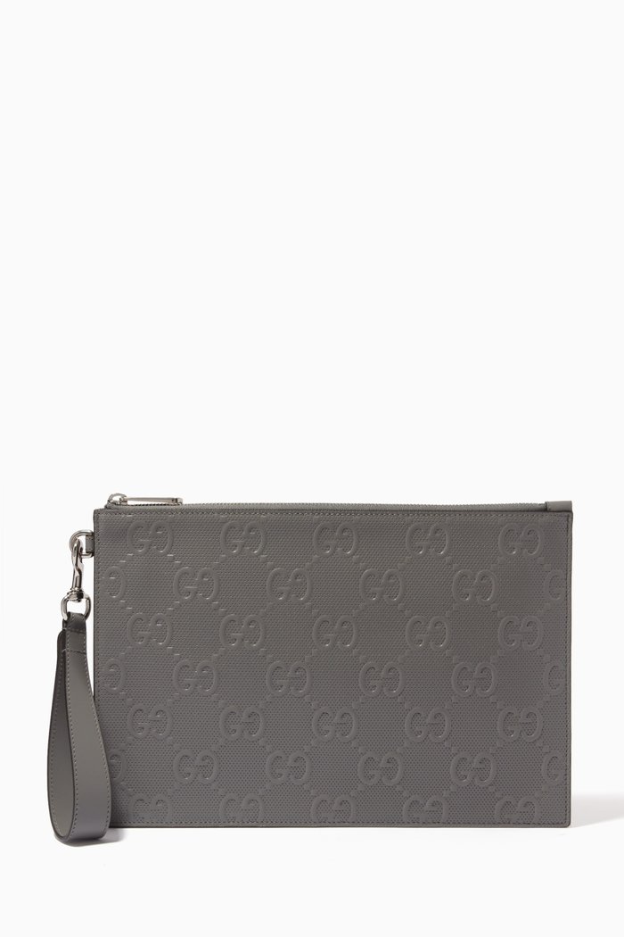 

GG Pouch in Embossed Leather, Grey