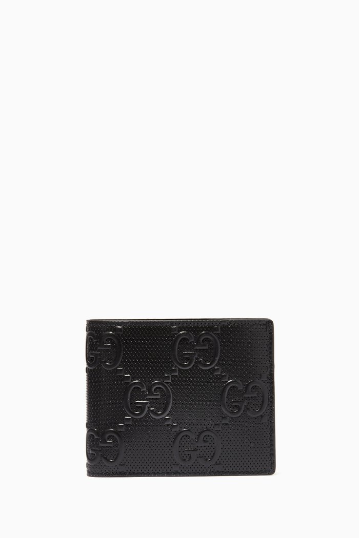 

GG Bi-Fold Wallet in Embossed Leather, Black