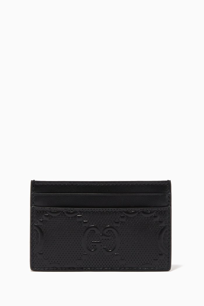 

GG Embossed Card Case in Leather, Black