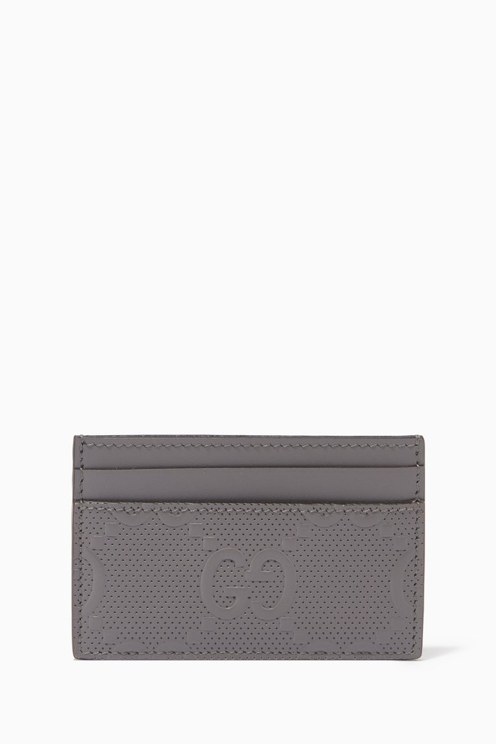 

GG Embossed Card Case in Leather, Grey