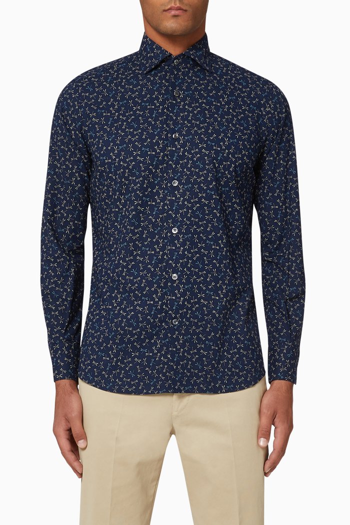 

Glanshirt Japanese Floral Printed Shirt, Blue