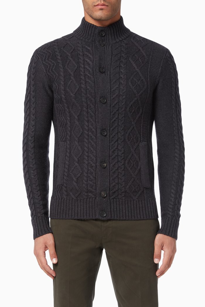 

Zanone Cable Knit Button Up Cardigan, Grey