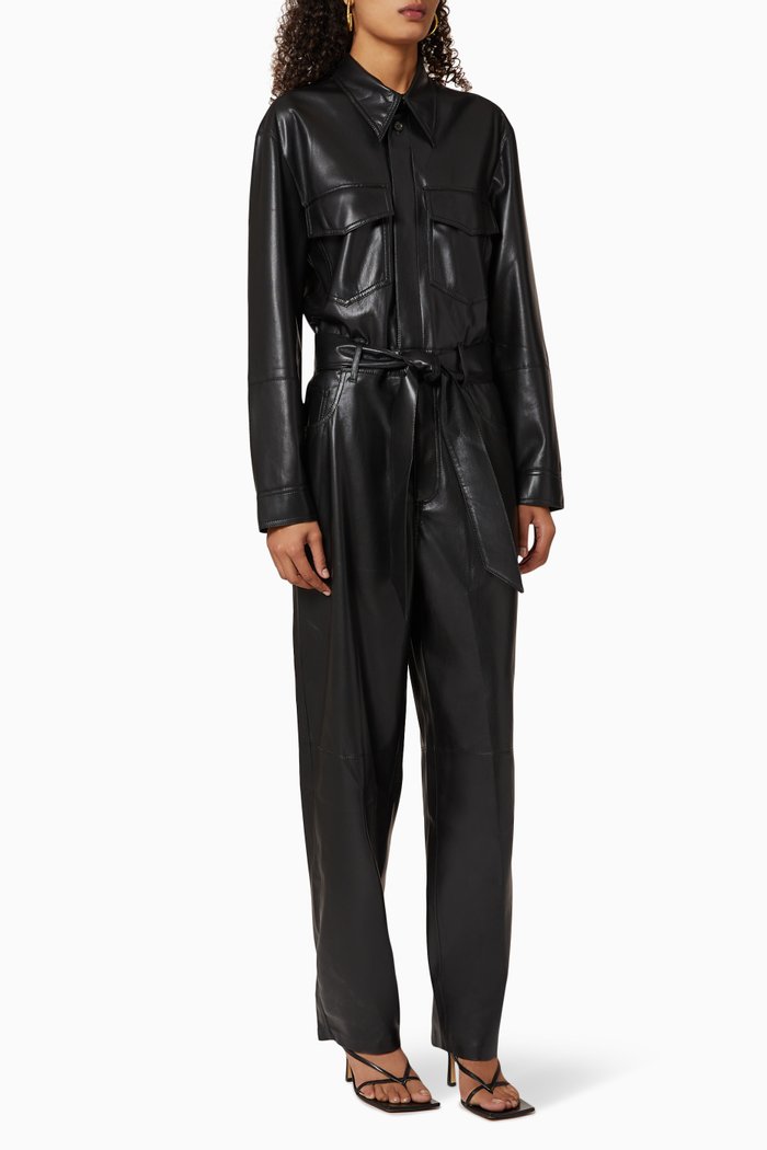 

Ashton Vegan Leather Jumpsuit, Black