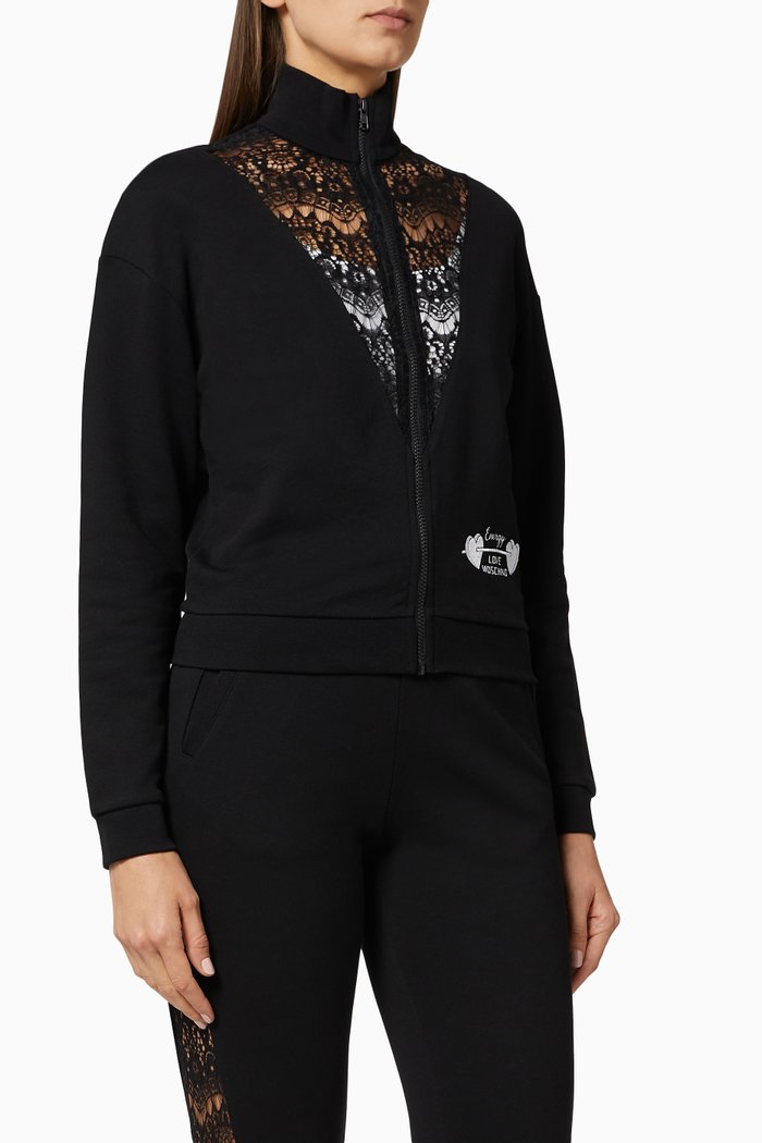 

Lace Detail Jersey Sweatshirt, Black