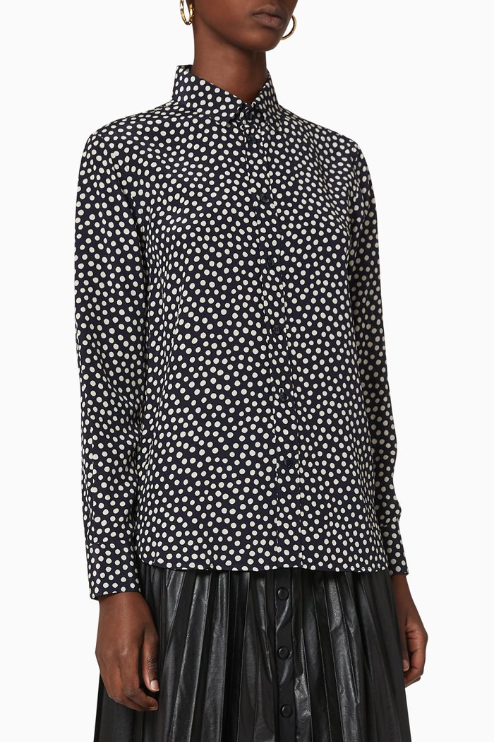 

Classic Shirt in Fawn Polka Dot Silk Crepe De Chin, Blue