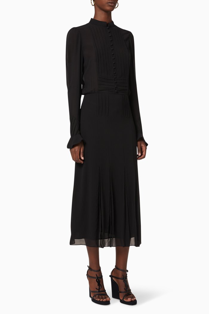 Long Dress in Washed Silk Georgette, Black