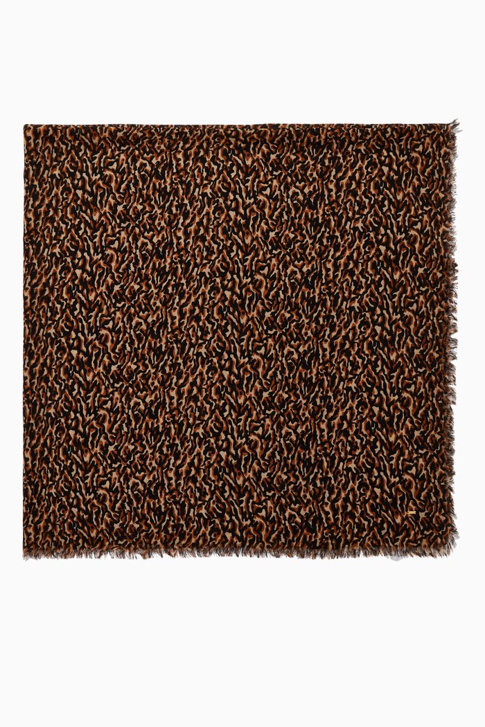 

Large Square Leopard Print Scarf in Wool, Brown