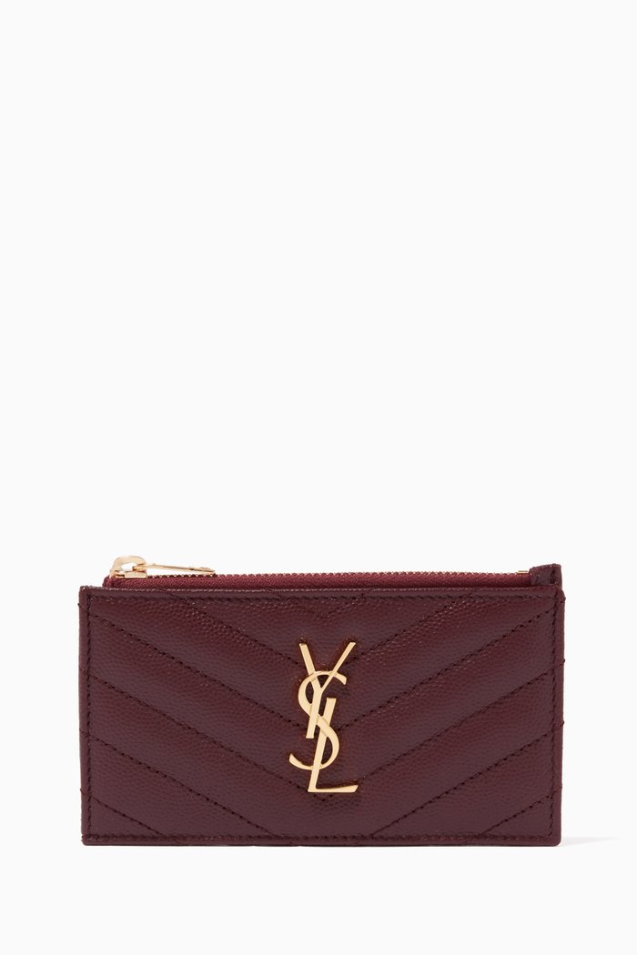 

Cassandre Fragments Zip Card Case in Matelassé Leather, Burgundy