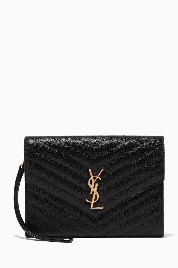 

Cassandre Clutch in Matelassé Leather, Black