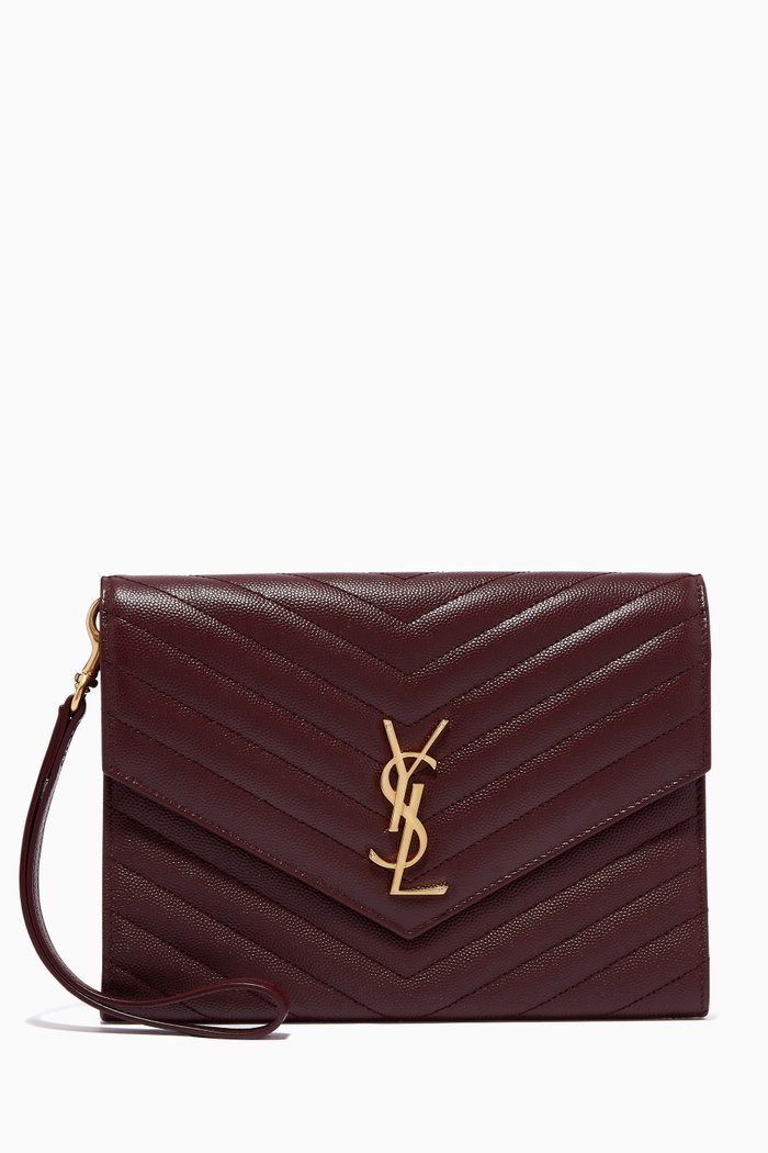 

Cassandre Clutch in Matelassé Leather, Burgundy