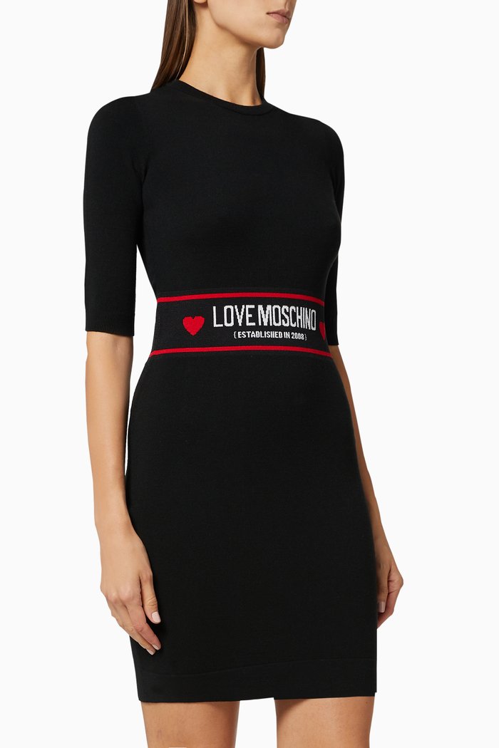

Logo Waist Knit Dress, Black