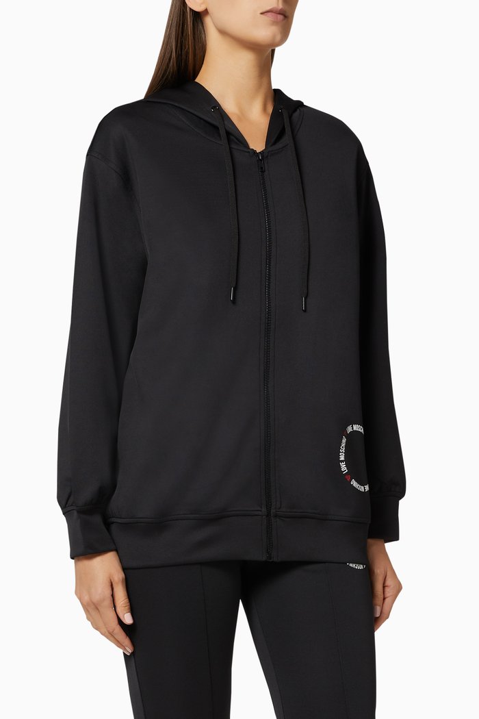 

Round Lettering Stretch Fleece Hoodie, Black