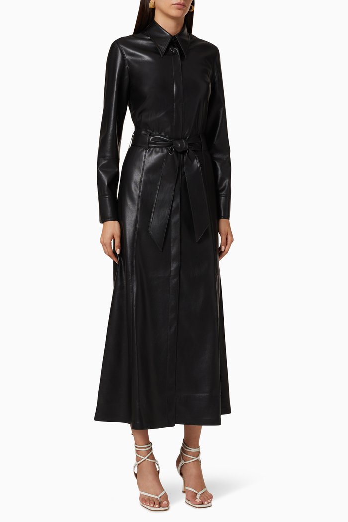 

Asayo Vegan Leather Shirt Dress, Black