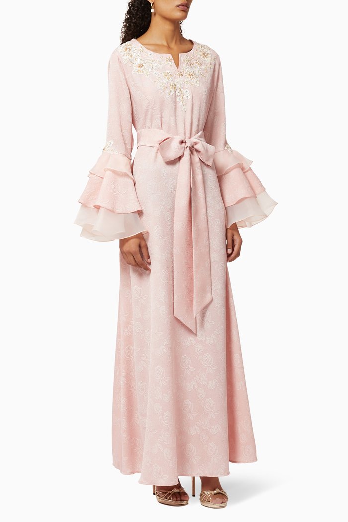 

Lace Embroidered Belted Kaftan, Pink