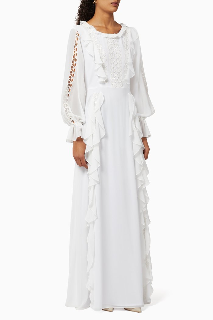 

Embroidered Ruffle Dress, White