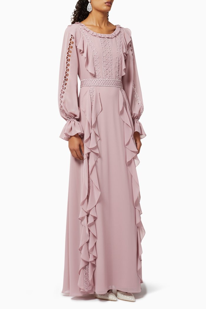

Embroidered Ruffle Dress, Pink