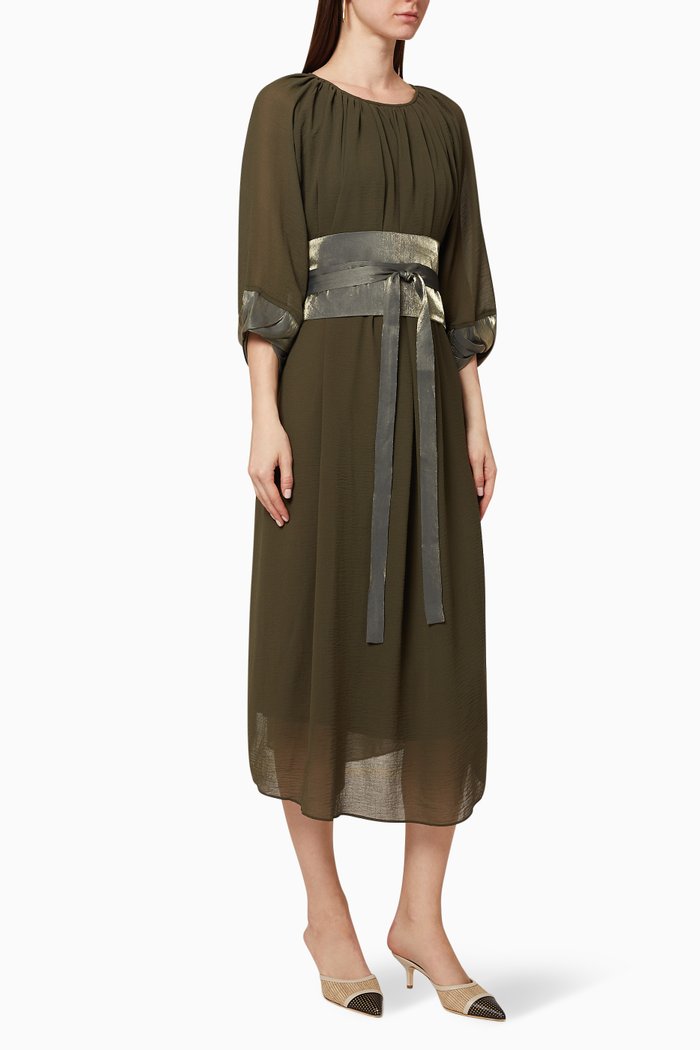 

Satin Belted Dress, Green