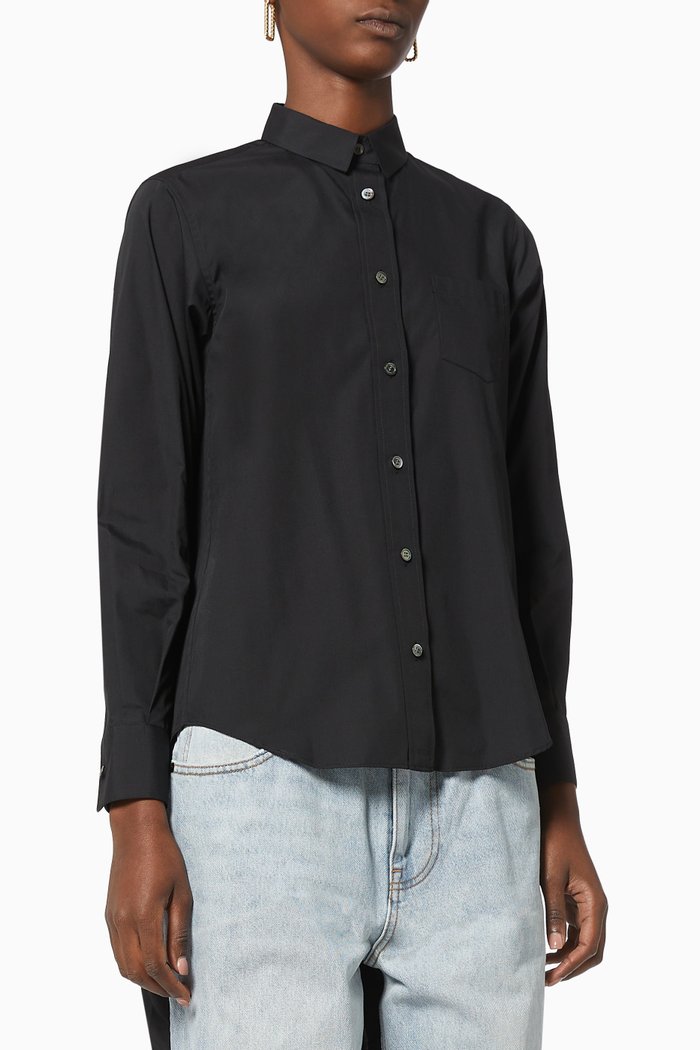 

Pleated Shirt in Cotton Poplin, Black