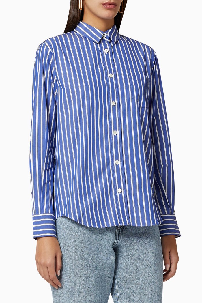 

Cotton Poplin Pleated Shirt, Blue