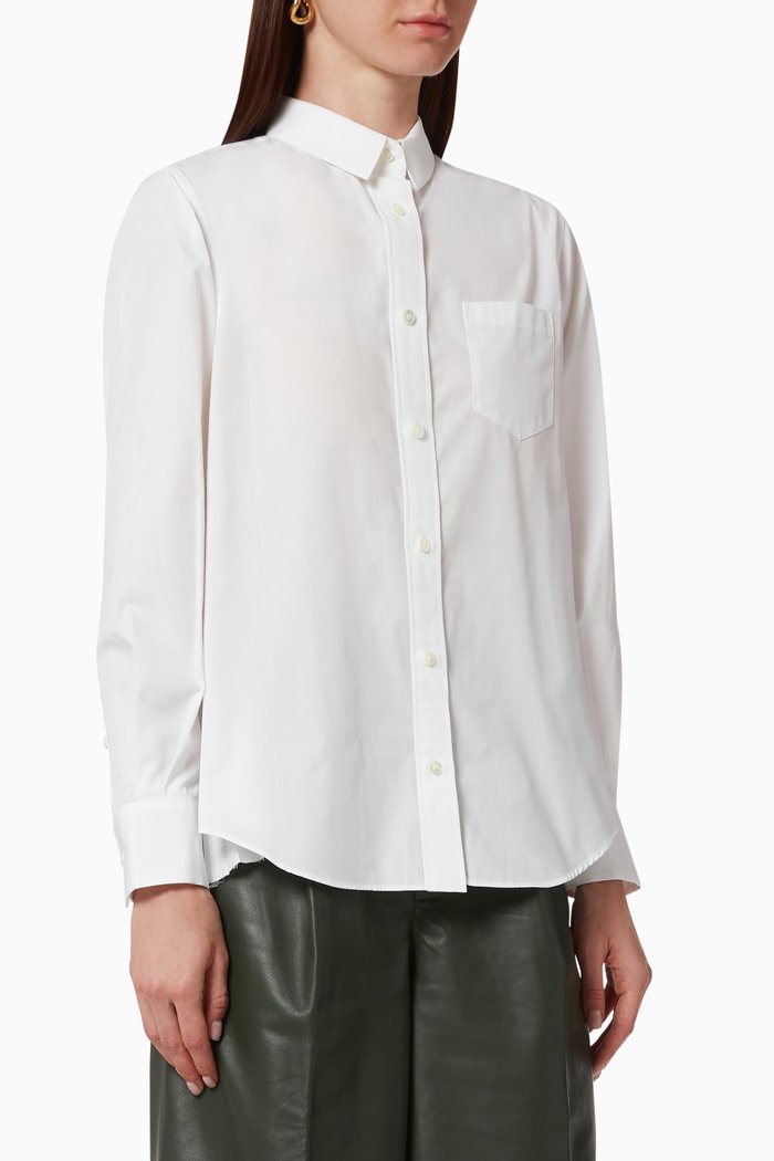 

Cotton Poplin Pleated Shirt, White