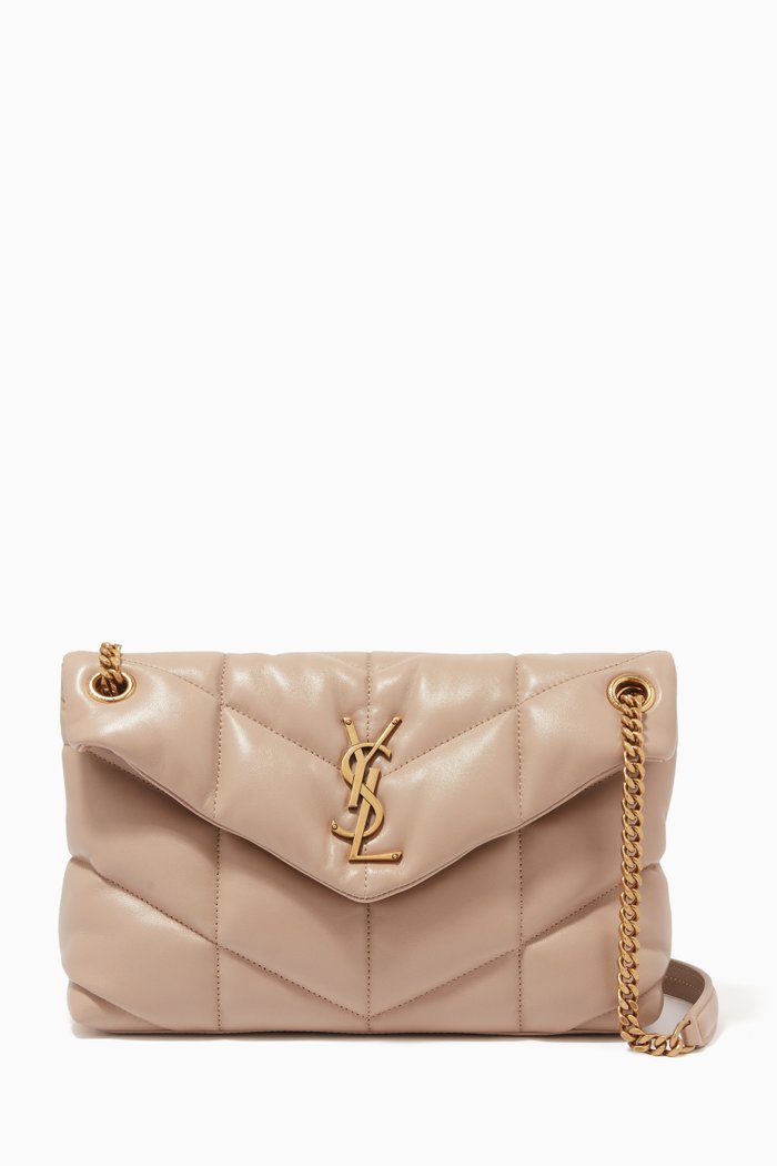 

Small Loulou Puffer Bag in Quilted Lambskin, Neutral