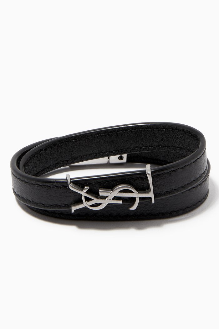 

Opyum Double Bracelet in Lacquered Leather, Black
