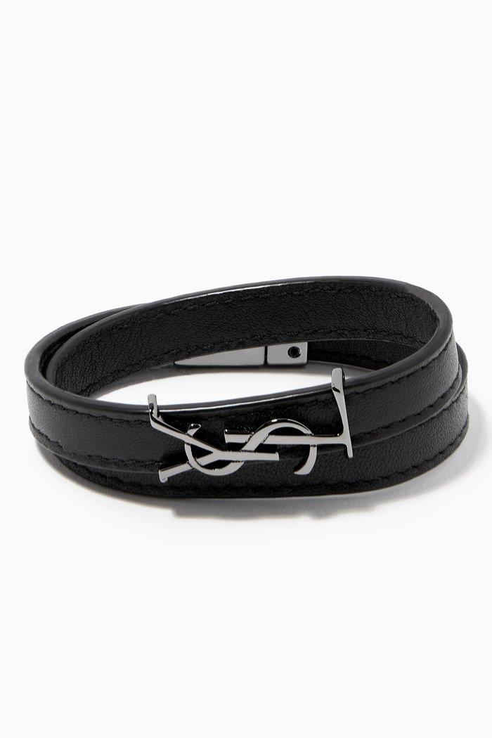 

Opyum Double Bracelet in Lacquered Leather, Black